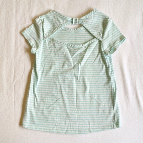 btween aqua blue stripe cap sleeve top with peekaboo back size 4 girls - Picture 3 of 5